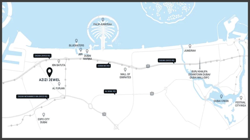 Azizi Jewel at Al Furjan Location Map